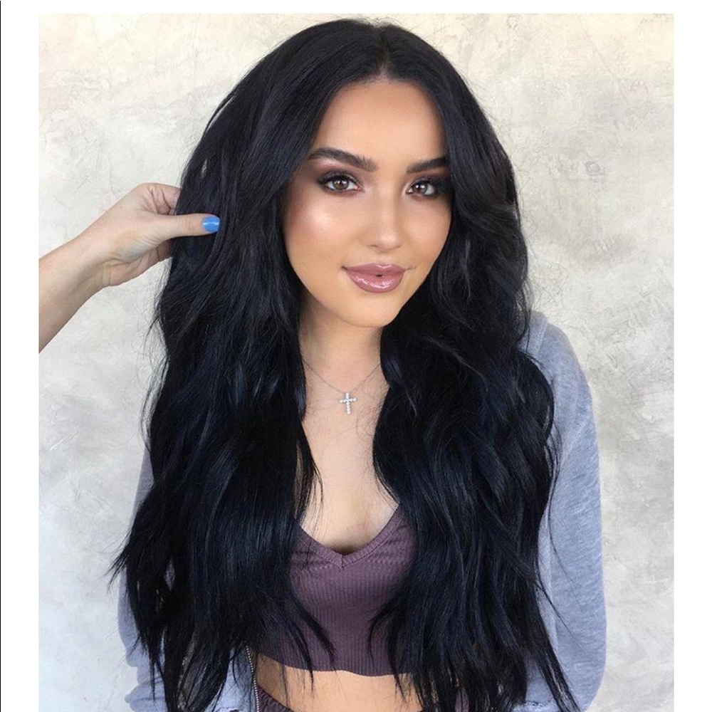 NEW Black 26” long wavy human hair wig